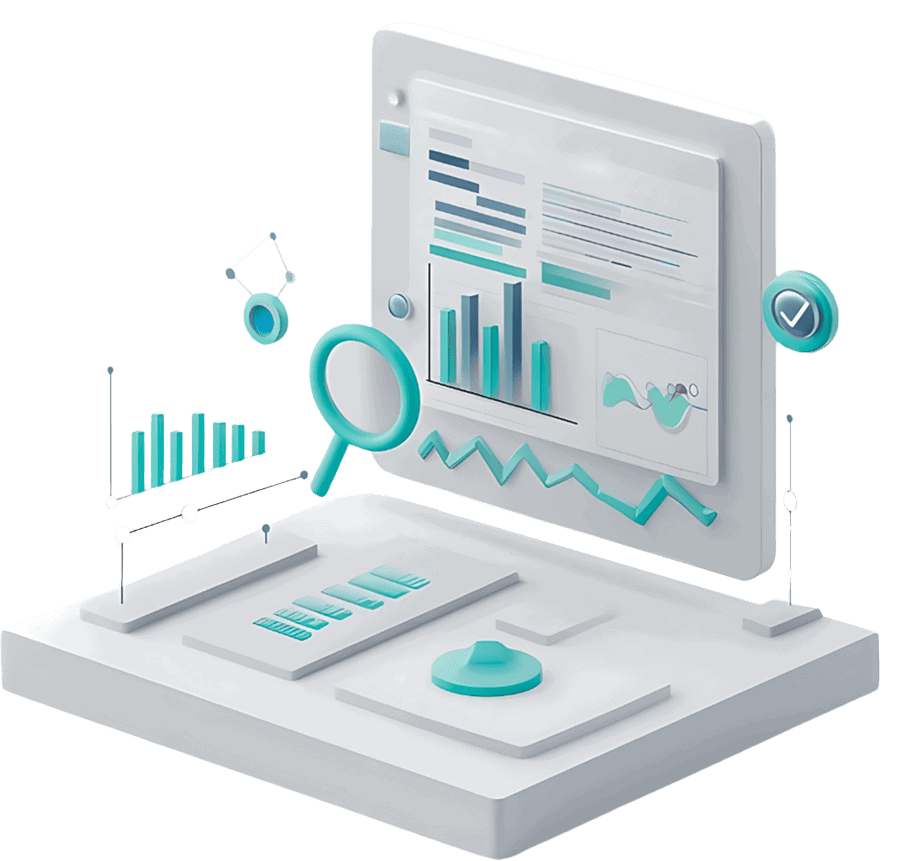 Die Grafik zeigt verschiedene Diagramme und symbolisiert das Conversion-Tracking für SEA Kampagnen.