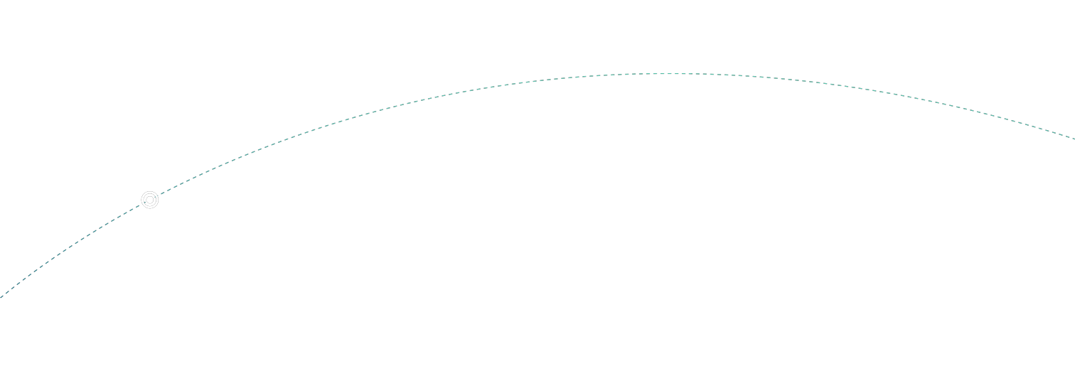 Diese Grafik zeigt einen parabelförmigen Bogen als gestrichelte cyanfarbene Linie.