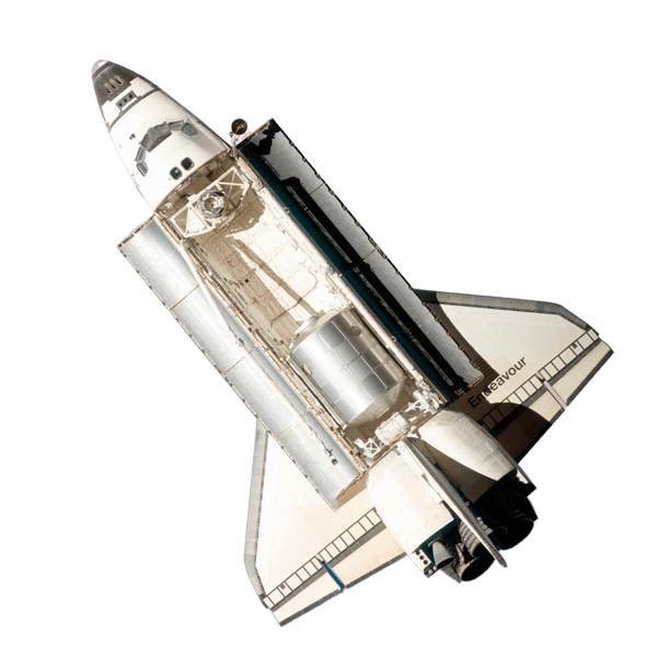 Diese Grafik zeigt eine Draufsicht auf das Space Shuttle mit geöffneter Ladebucht.