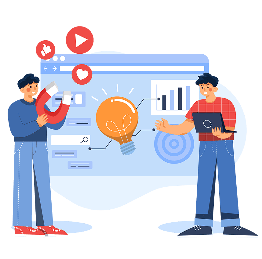Die Grafik zeigt ein Brand Design Team und verdeutlicht die Vorteile professioneller Markenbildung und Markenkommunikation.